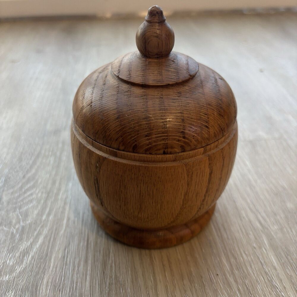 Handmade Acorn Stowaway Box Solid Wood Trinket Dish VTG Style Lidded Bowl 3.5”